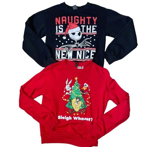 Christmas sweatshirts Disney & DIVIDED red black Nightmare before Christmas NEW - Picture 1 of 10